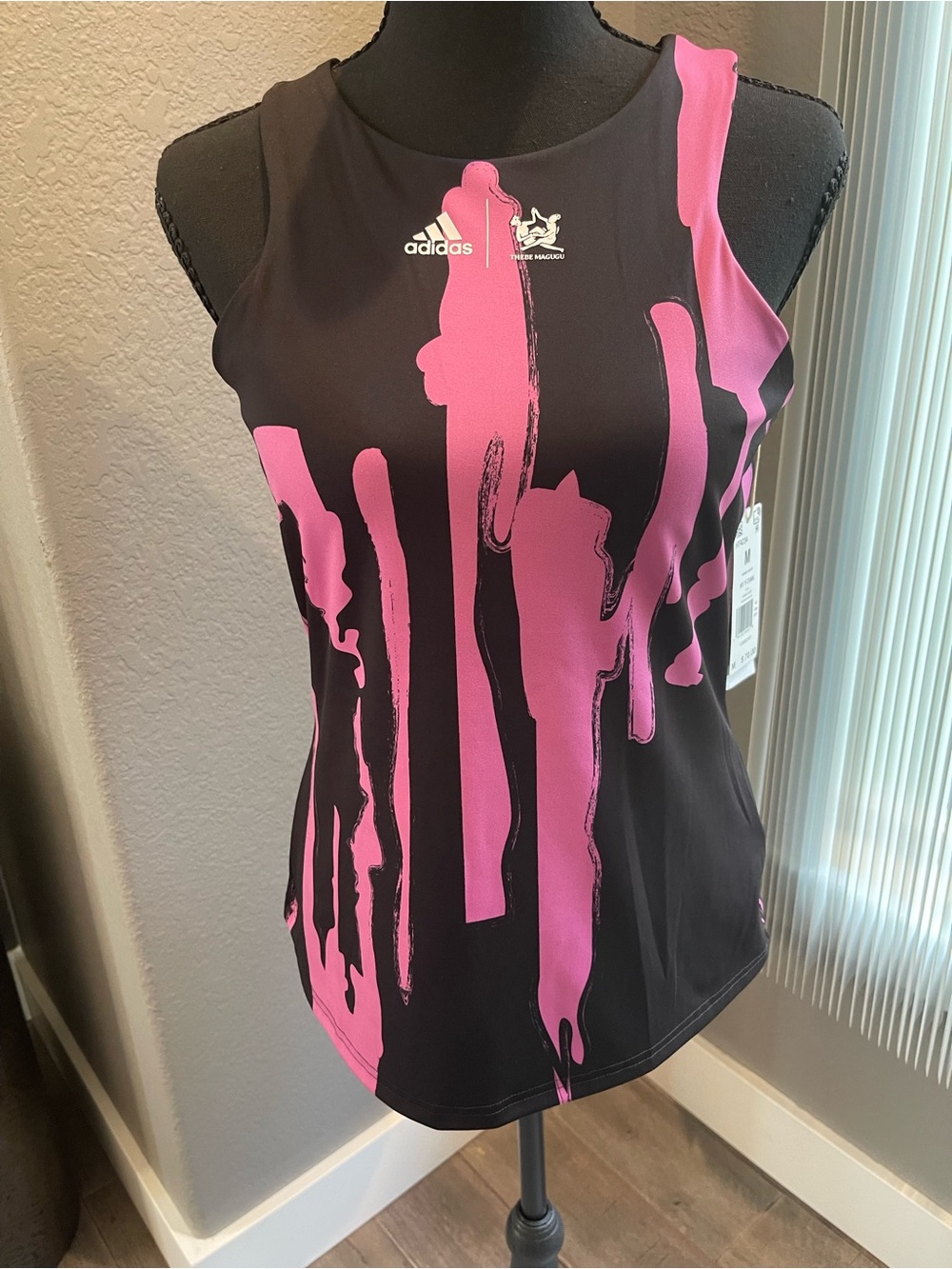 adidas Women’s Black Tank Top with Pink Graphic